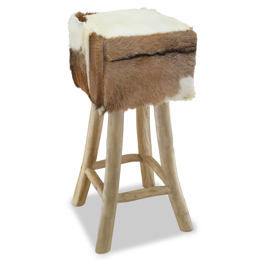 vidaXL Bar Stool Real Leather and Solid Teak Wood-1