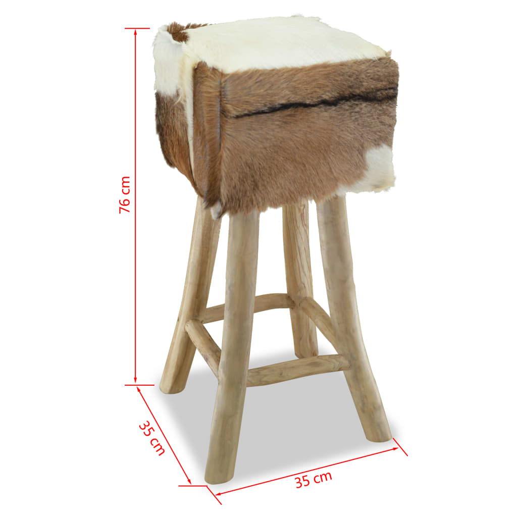 vidaXL Bar Stool Real Leather and Solid Teak Wood-7