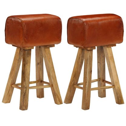 vidaXL Bar Chairs 2 pcs Real Leather and Solid Mango Wood-0