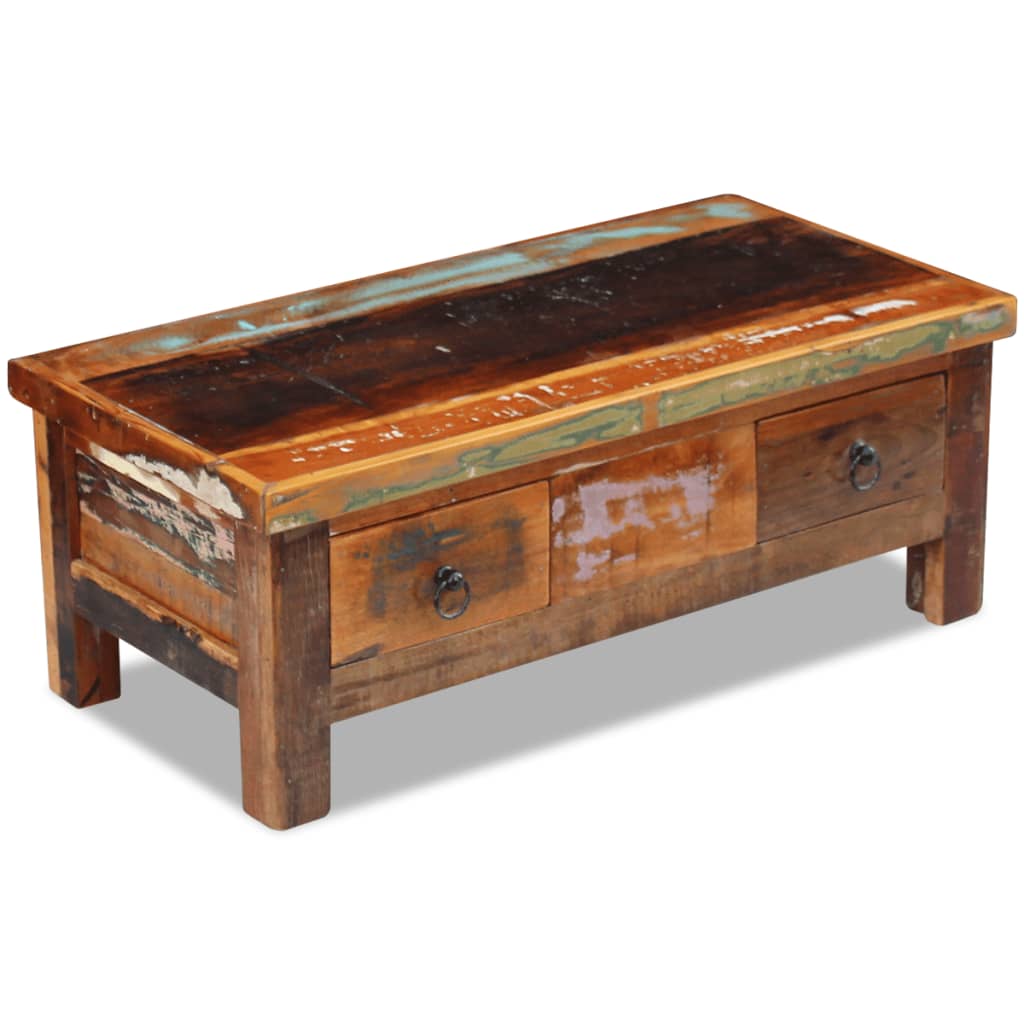 vidaXL Coffee Table Vintage End Table Sofa Table with Drawers Solid Wood Mango-2