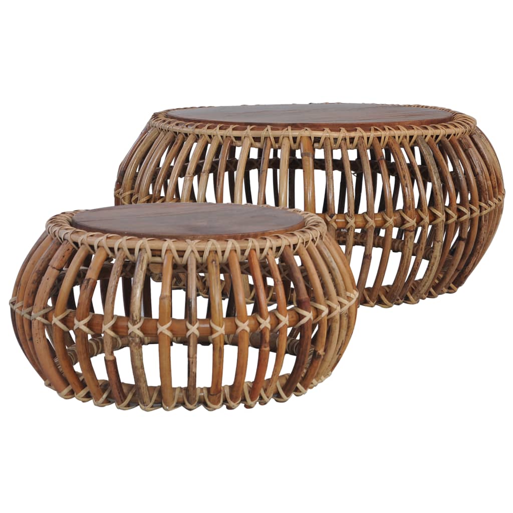 vidaXL Coffee Tables 2 pcs Natural Rattan-0