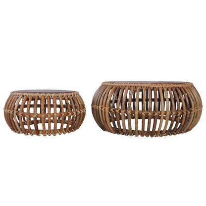 vidaXL Coffee Tables 2 pcs Natural Rattan-1