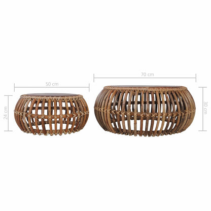 vidaXL Coffee Tables 2 pcs Natural Rattan-8