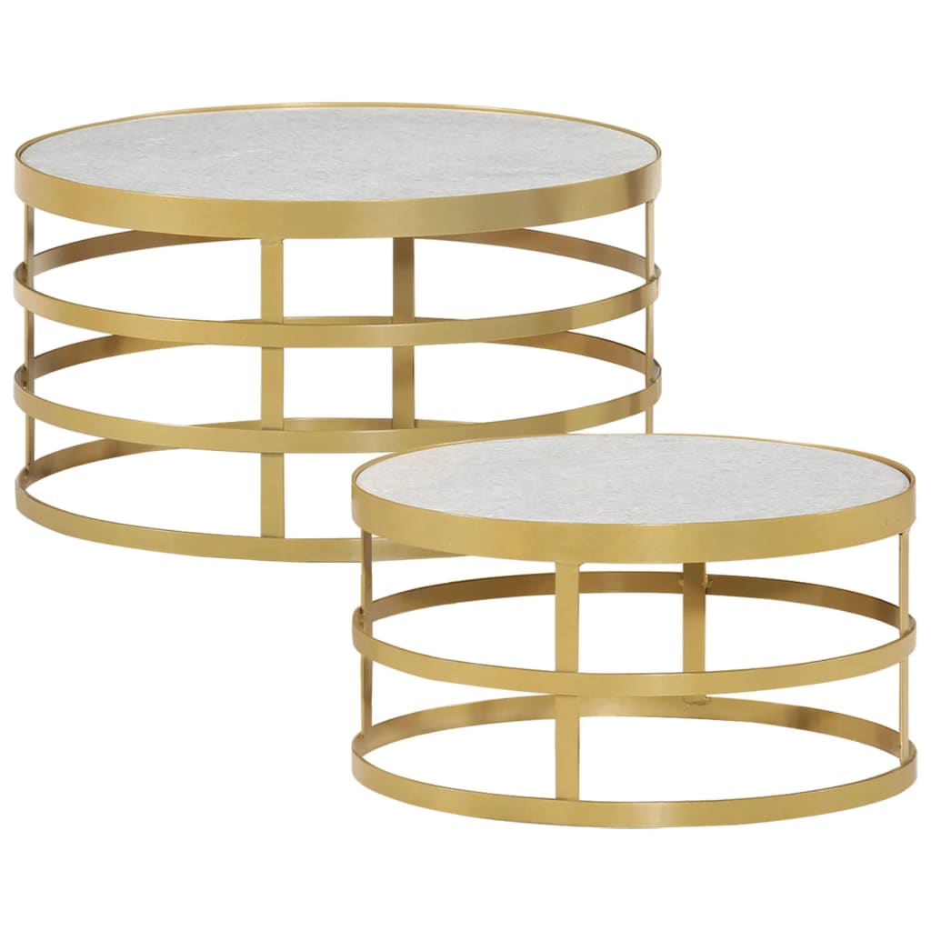 vidaXL 2 Piece Coffee Table Set Marble Brass and White-7