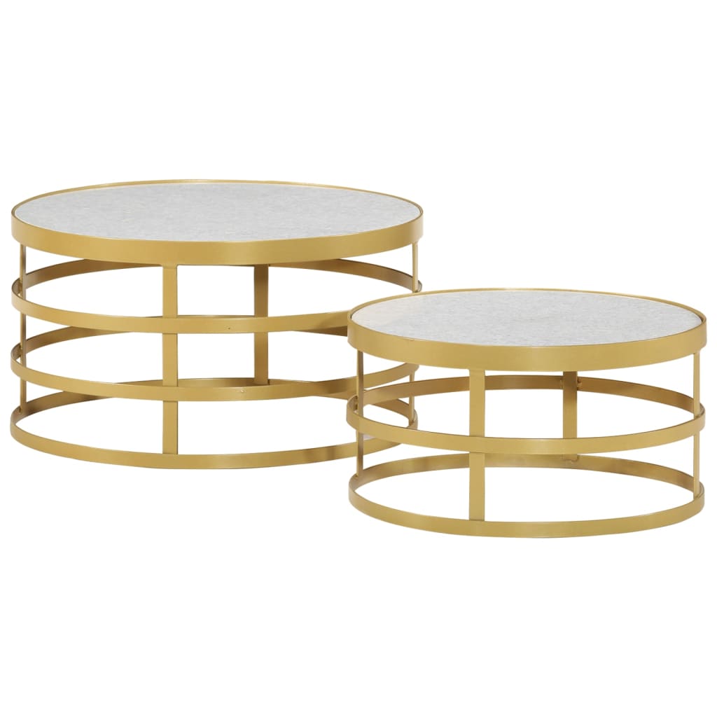 vidaXL 2 Piece Coffee Table Set Marble Brass and White-6