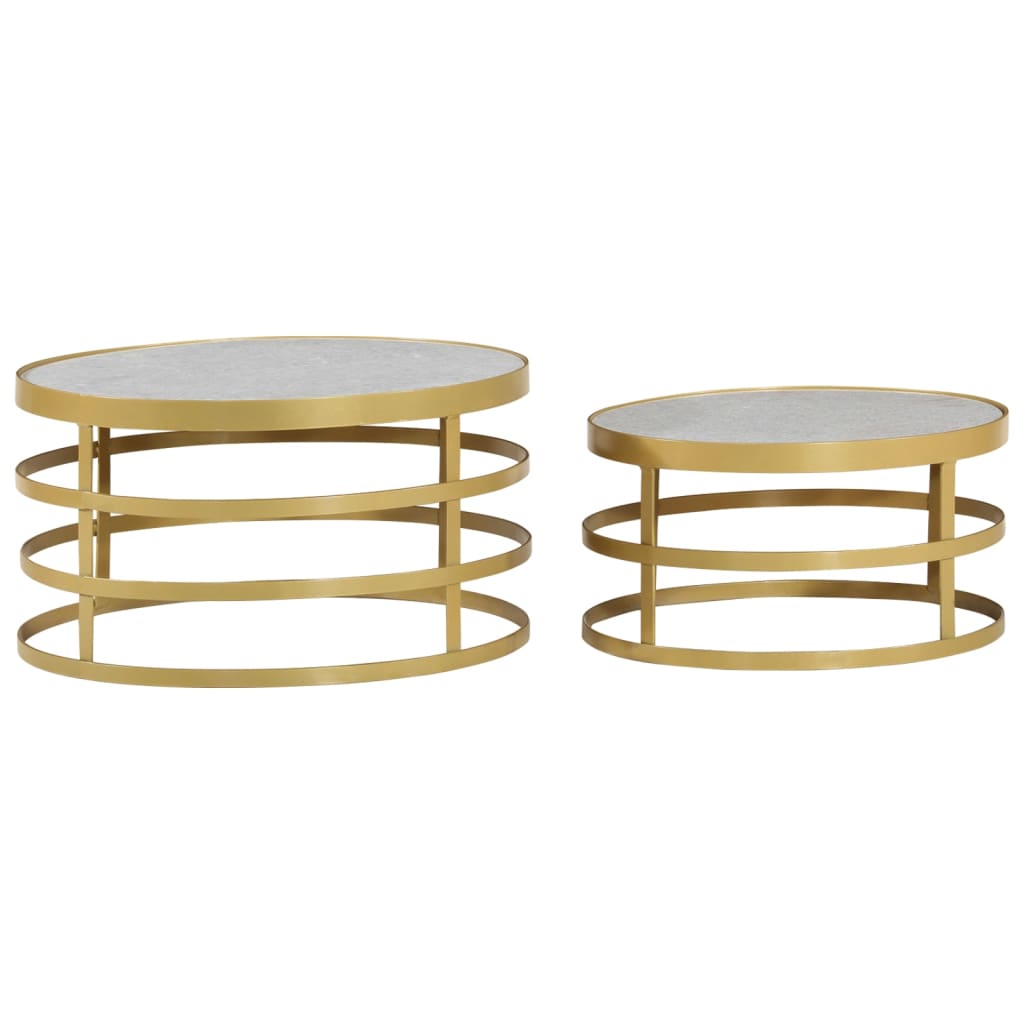 vidaXL 2 Piece Coffee Table Set Marble Brass and White-11