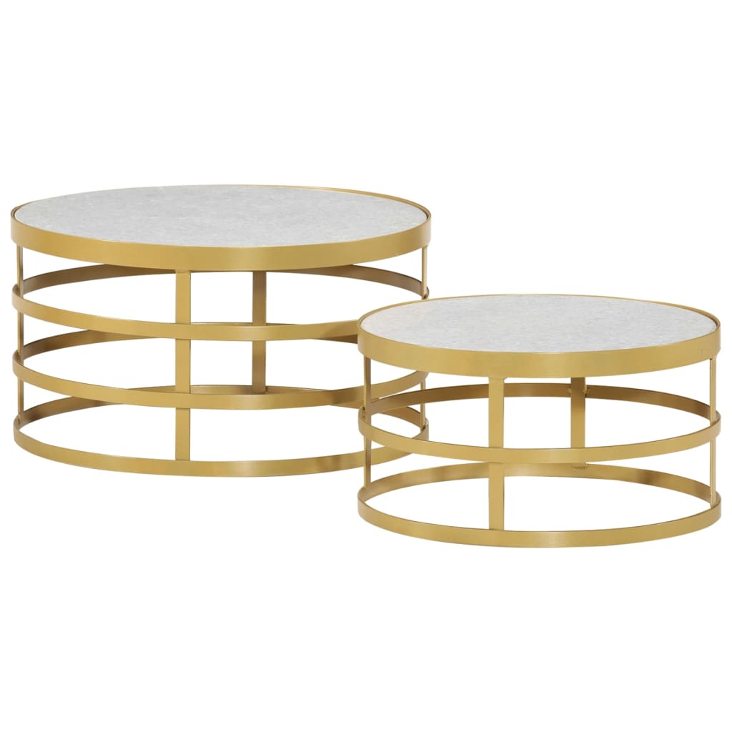 vidaXL 2 Piece Coffee Table Set Marble Brass and White-0