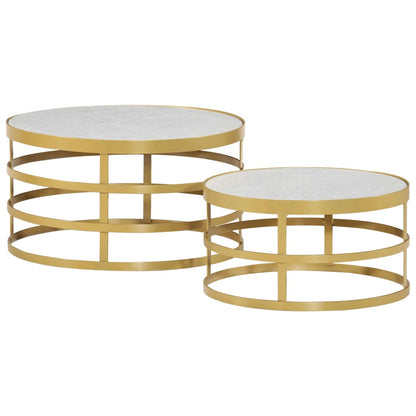 vidaXL 2 Piece Coffee Table Set Marble Brass and White-0