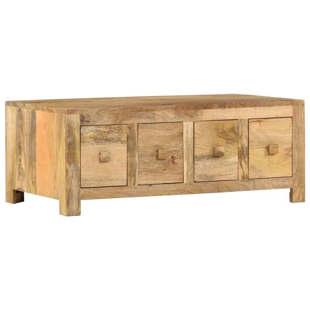 vidaXL Coffee Table with 4 Drawers 35.4&quot;x19.7&quot;x13.8&quot; Solid Mango Wood-0