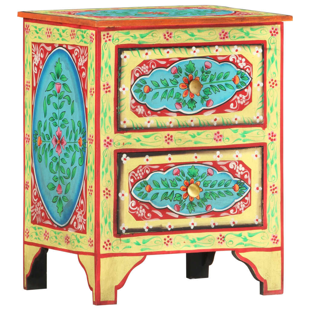 vidaXL Solid Wood Mango Hand Painted Bedside Table Furniture Blue/Lime Green-3