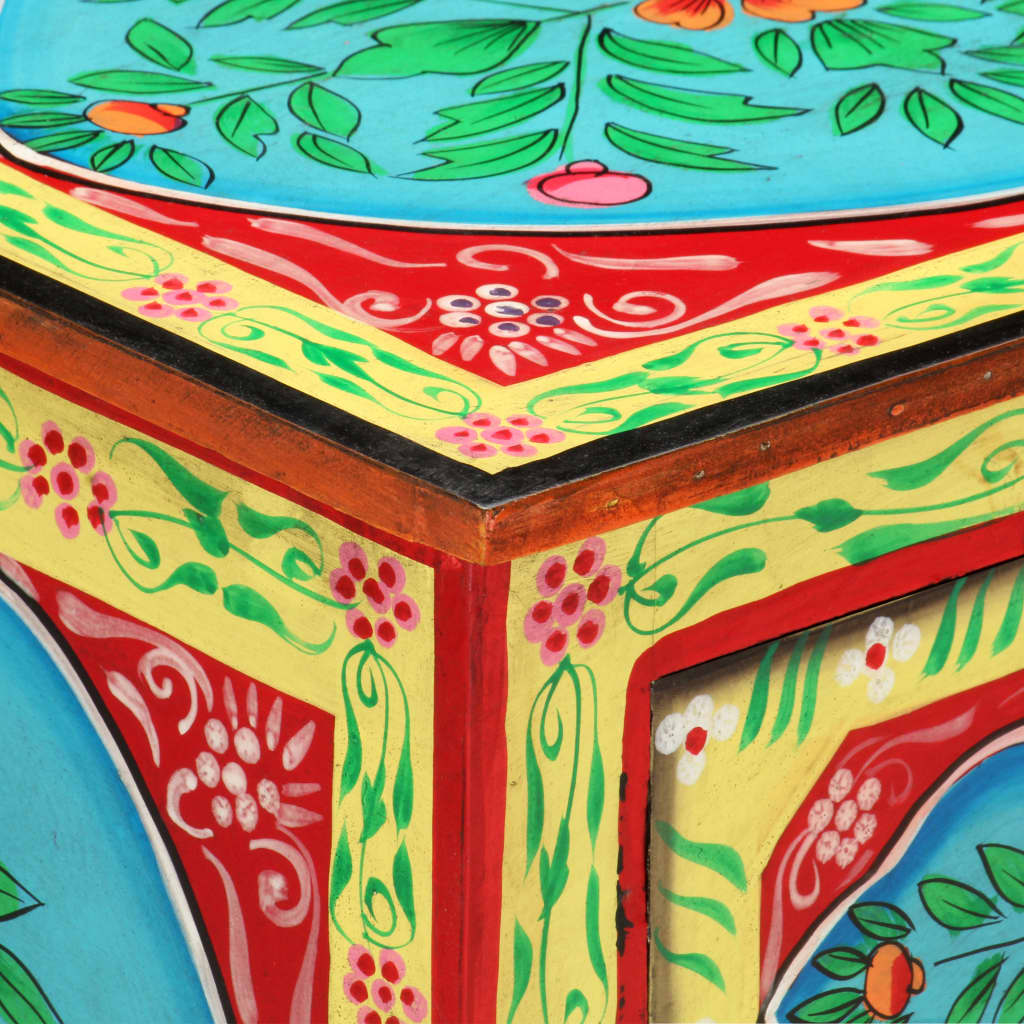 vidaXL Solid Wood Mango Hand Painted Bedside Table Furniture Blue/Lime Green-4