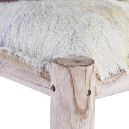 vidaXL Bar Stool Real Goat Leather and Solid Teak Wood-2