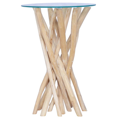 vidaXL Coffee Table with Glass Top 13.8&quot;x13.8&quot;x19.7&quot; Solid Teak Wood-0