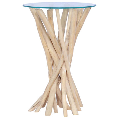 vidaXL Coffee Table with Glass Top 13.8&quot;x13.8&quot;x19.7&quot; Solid Teak Wood-4