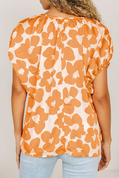 Printed Tie Neck Short Sleeve Blouse