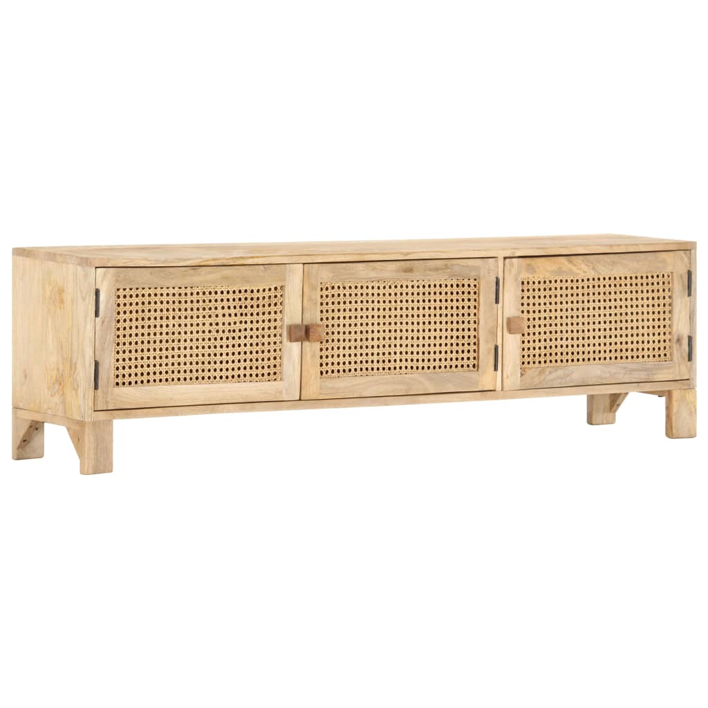 vidaXL TV Stand 55.1&quot;x11.8&quot;x15.7&quot; Solid Wood Mango and Natural Cane-1