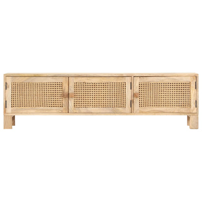 vidaXL TV Stand 55.1&quot;x11.8&quot;x15.7&quot; Solid Wood Mango and Natural Cane-6