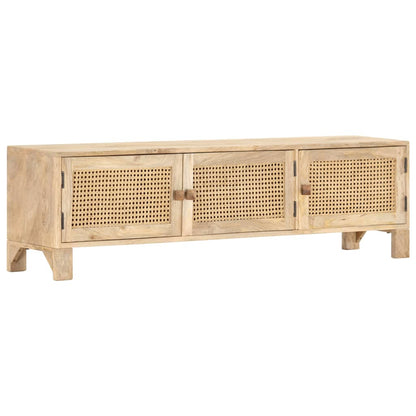 vidaXL TV Stand 55.1&quot;x11.8&quot;x15.7&quot; Solid Wood Mango and Natural Cane-11