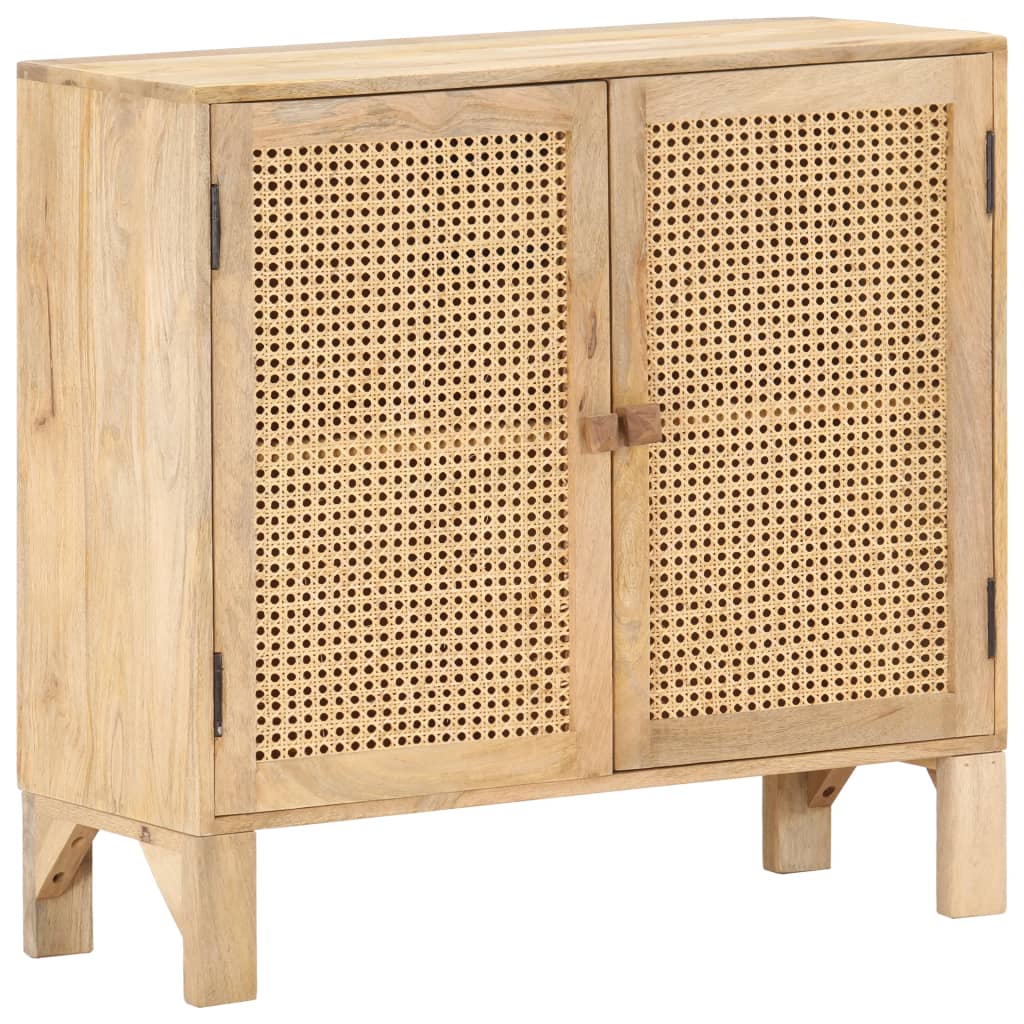 vidaXL Sideboard 31.5&quot;x11.8&quot;x28.7&quot; Solid Mango Wood and Natural Cane-0