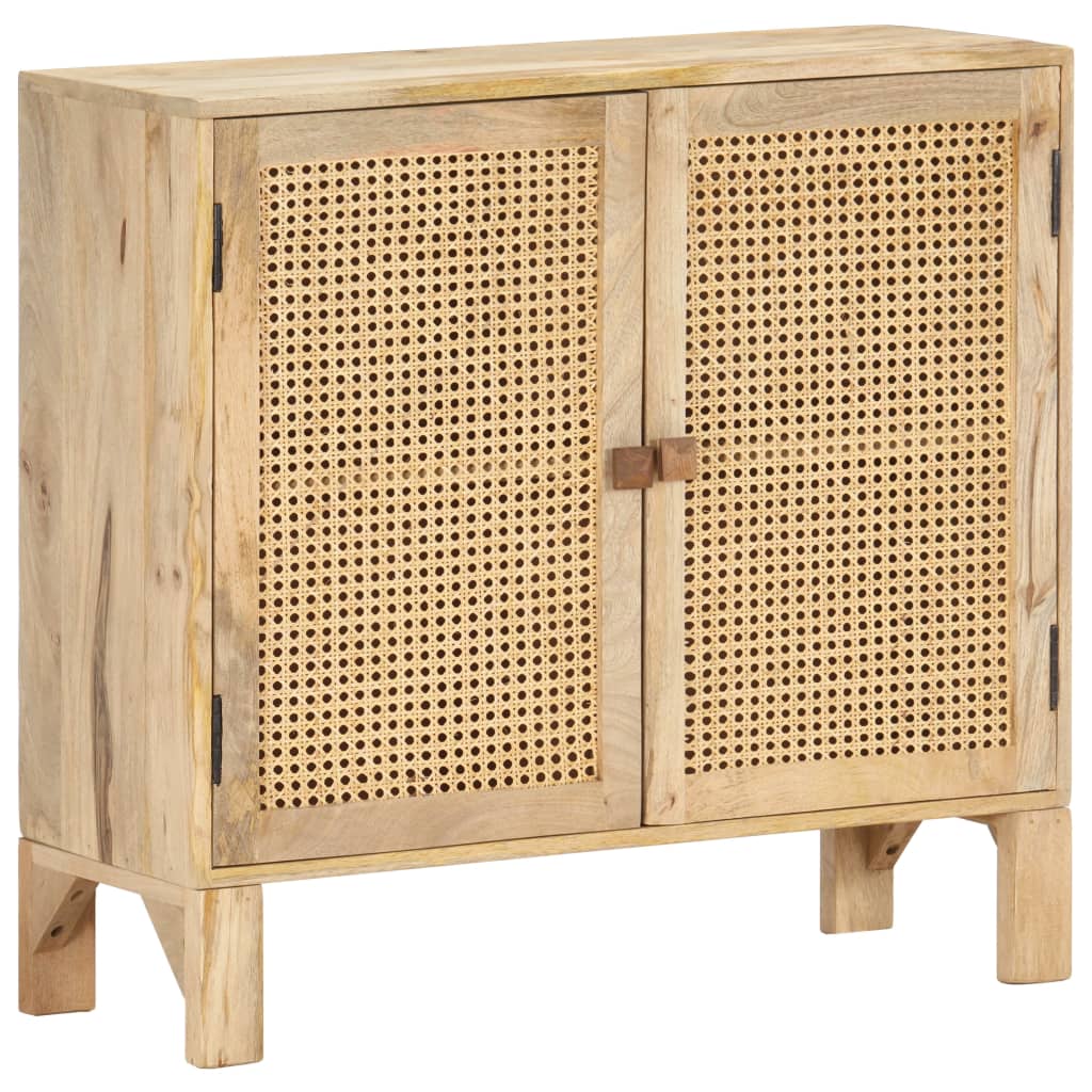 vidaXL Sideboard 31.5&quot;x11.8&quot;x28.7&quot; Solid Mango Wood and Natural Cane-1