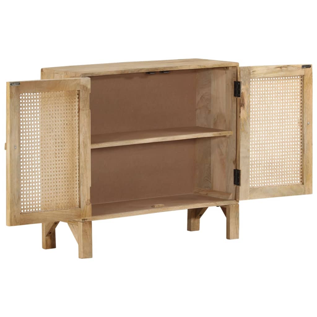 vidaXL Sideboard 31.5&quot;x11.8&quot;x28.7&quot; Solid Mango Wood and Natural Cane-6