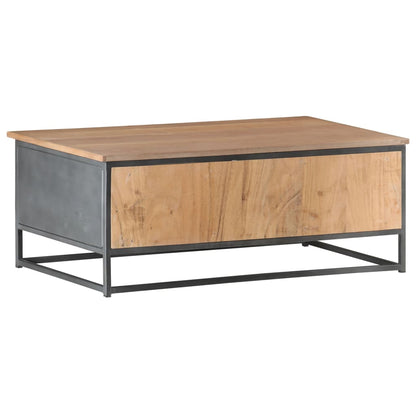 vidaXL Coffee Table Gray 35.4&quot;x19.7&quot;x13.8&quot; Solid Acacia Wood-4