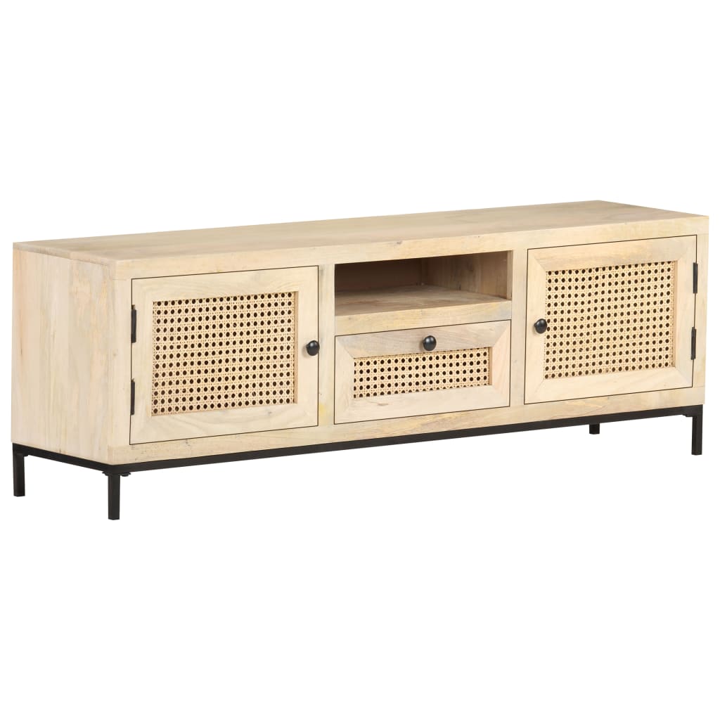 vidaXL TV Stand 47.2&quot;x11.8&quot;x15.7&quot; Solid Wood Mango and Natural Cane-9