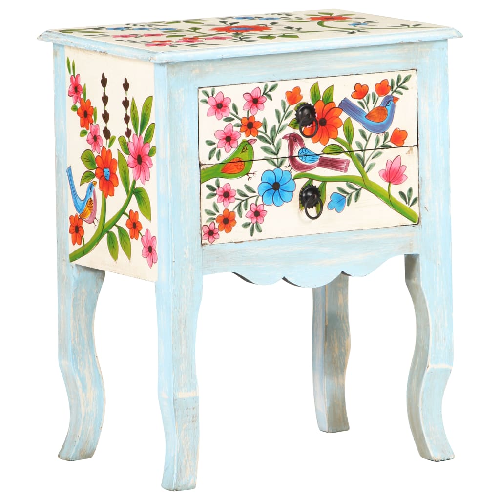 vidaXL Hand Painted Bedside Cabinet 15.7&quot;x11.8&quot;x19.7&quot; Solid Mango Wood-0