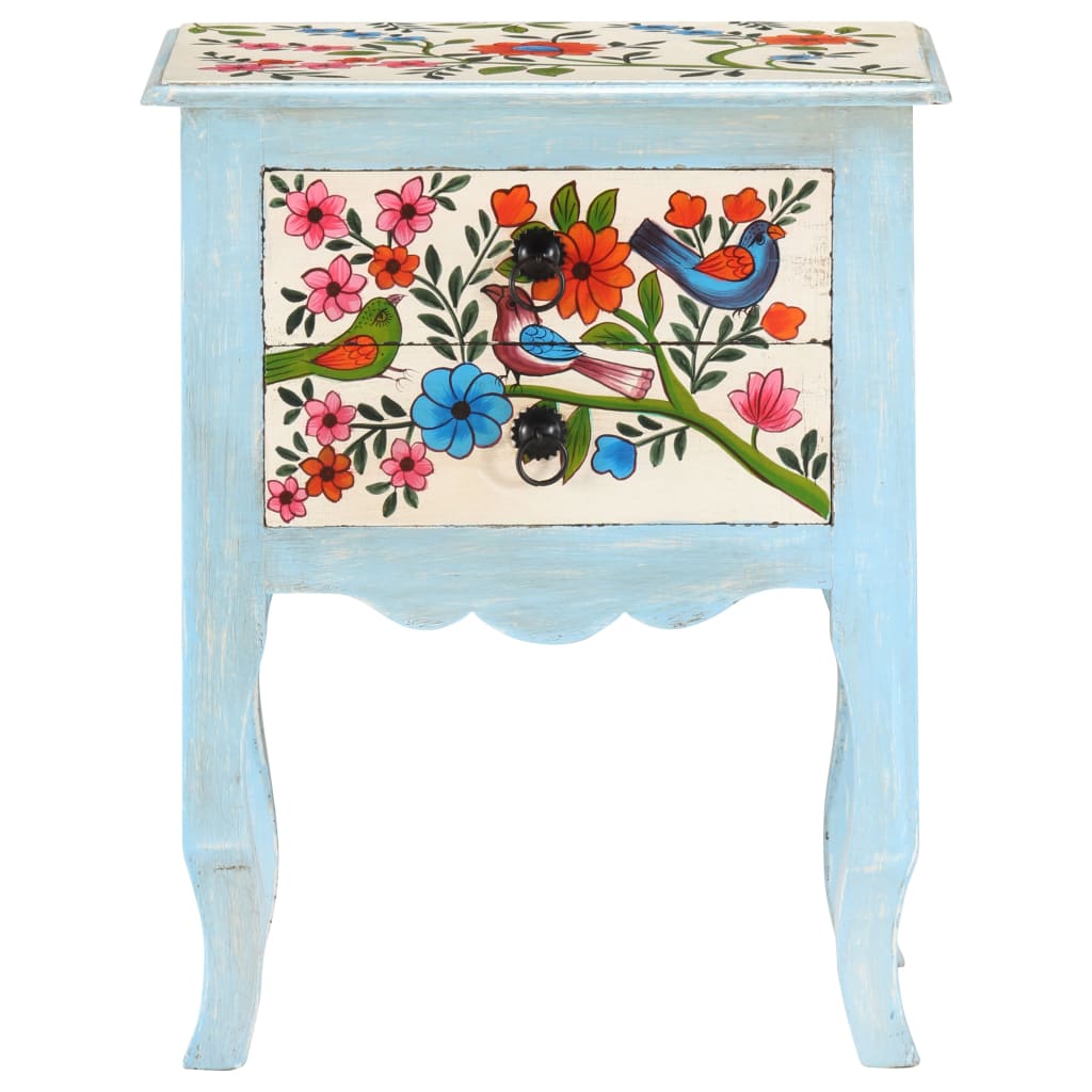 vidaXL Hand Painted Bedside Cabinet 15.7&quot;x11.8&quot;x19.7&quot; Solid Mango Wood-4