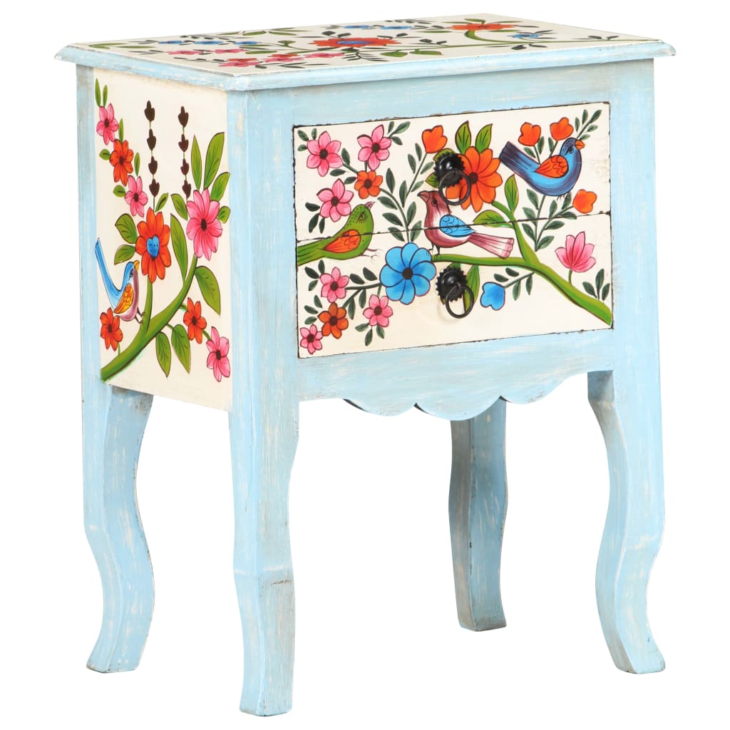 vidaXL Hand Painted Bedside Cabinet 15.7&quot;x11.8&quot;x19.7&quot; Solid Mango Wood-10