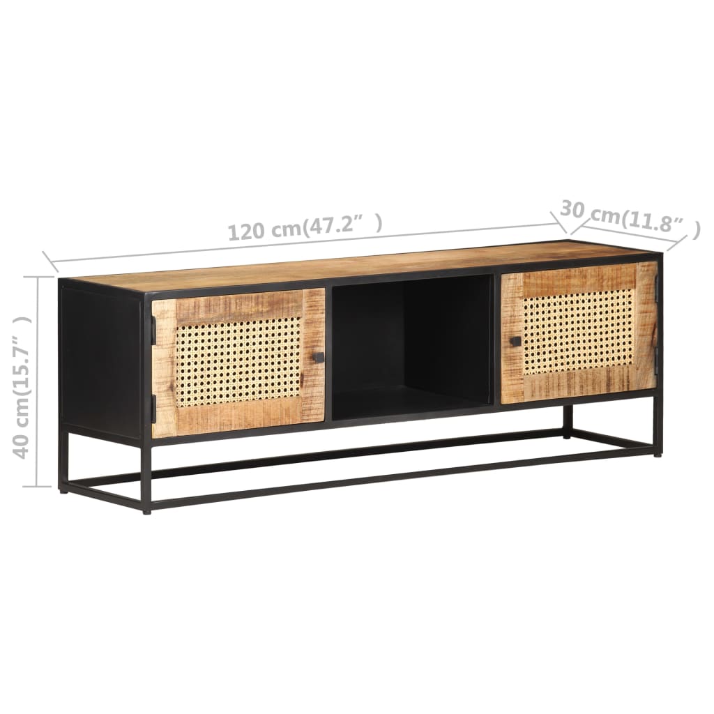 vidaXL TV Stand Unit Sideboard Cupboard Rough Mango Wood and Natural Cane-6