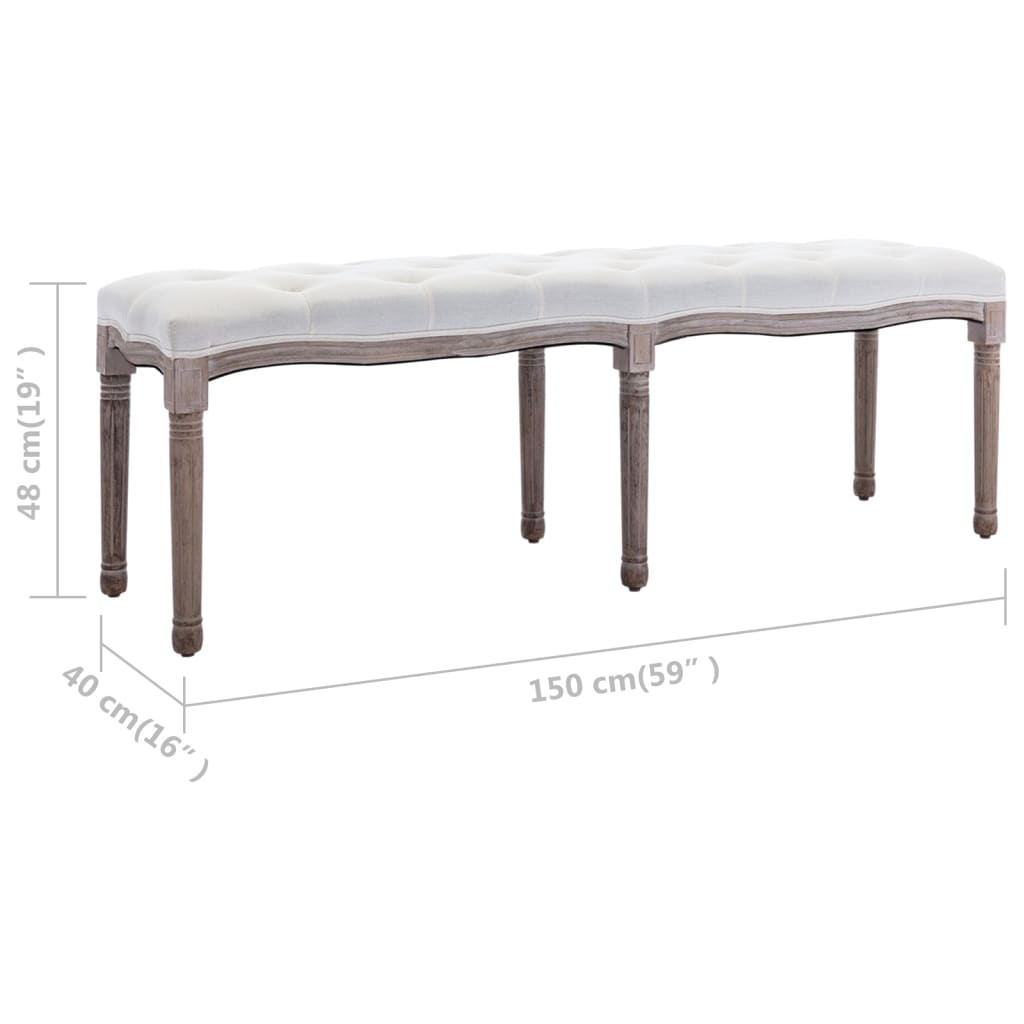 vidaXL Bench Linen &amp; Solid Wood Furniture Multi Colors 43.3&quot;x15&quot;/59.1&quot;x15.7&quot;-6