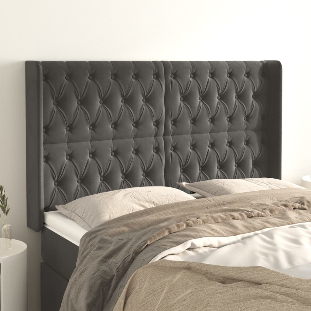 vidaXL Headboard with Ears Dark Gray 72&quot;x6.3&quot;x30.7&quot;/34.6&quot; Velvet-28