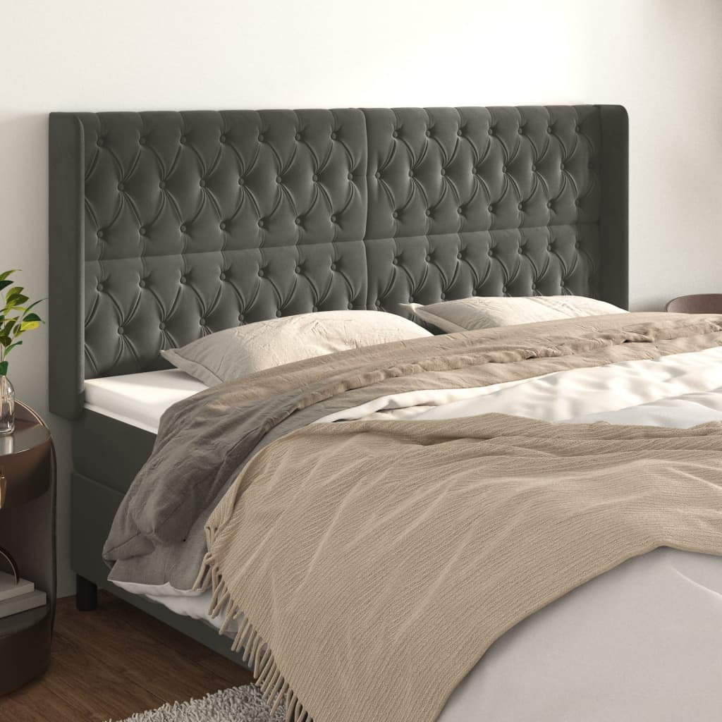 vidaXL Headboard with Ears Dark Gray 72&quot;x6.3&quot;x30.7&quot;/34.6&quot; Velvet-36