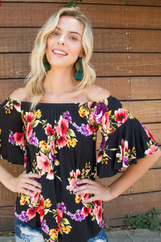 PLUS OFF SHOULDER RUFFLE SLEEVE TOP