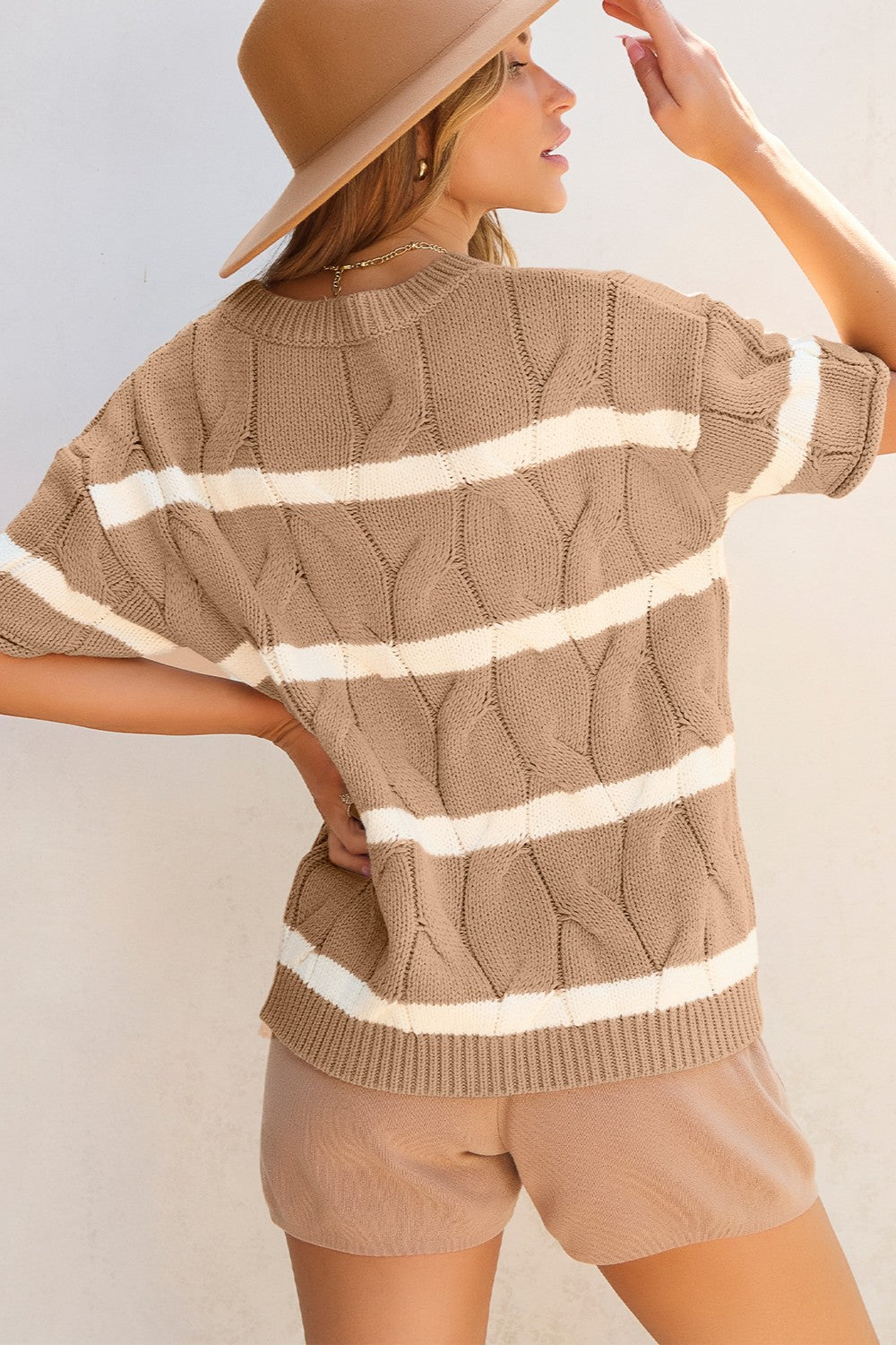 Striped Round Neck Short Sleeve Sweater