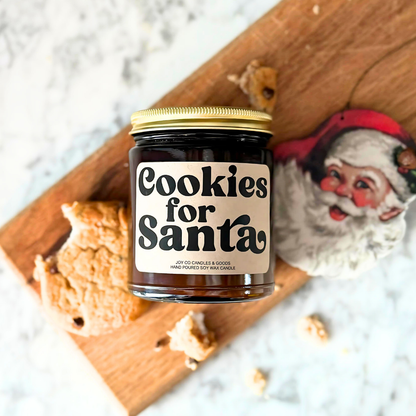 Cookies for Santa Candle, Groovy Christmas Collection, Christmas Scented Candle, Christmas Gifts, Holiday Decor, 100% Soy Wax 9 oz Candle, 50 Hour Burn Time, Recyclable Amber Glass Jar, Made in the USA