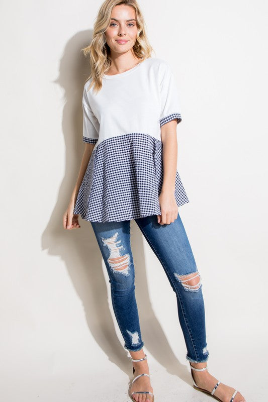 CHECKER SOLID MIX TUNIC TOP