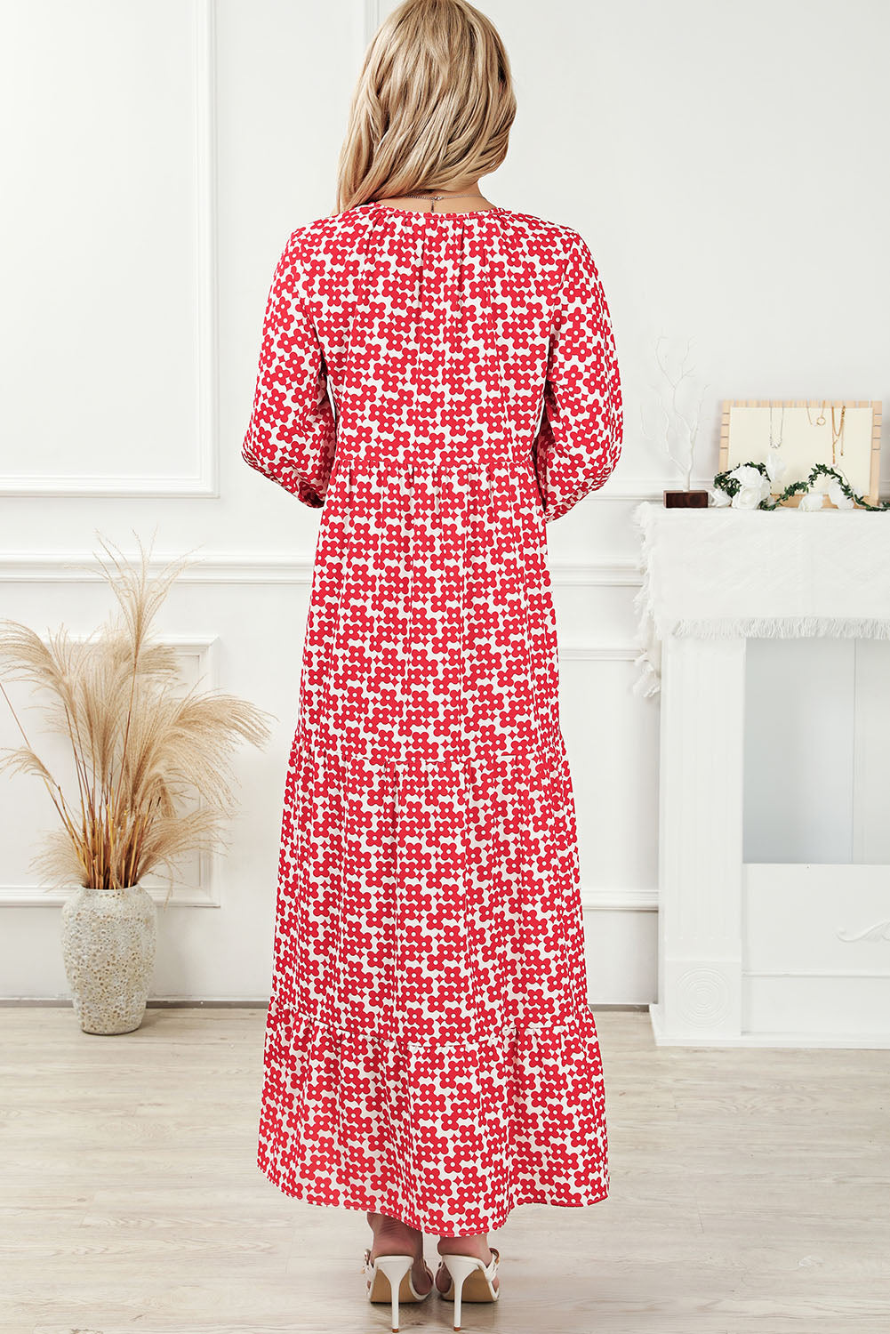 Printed Tie Neck Maxi Dress