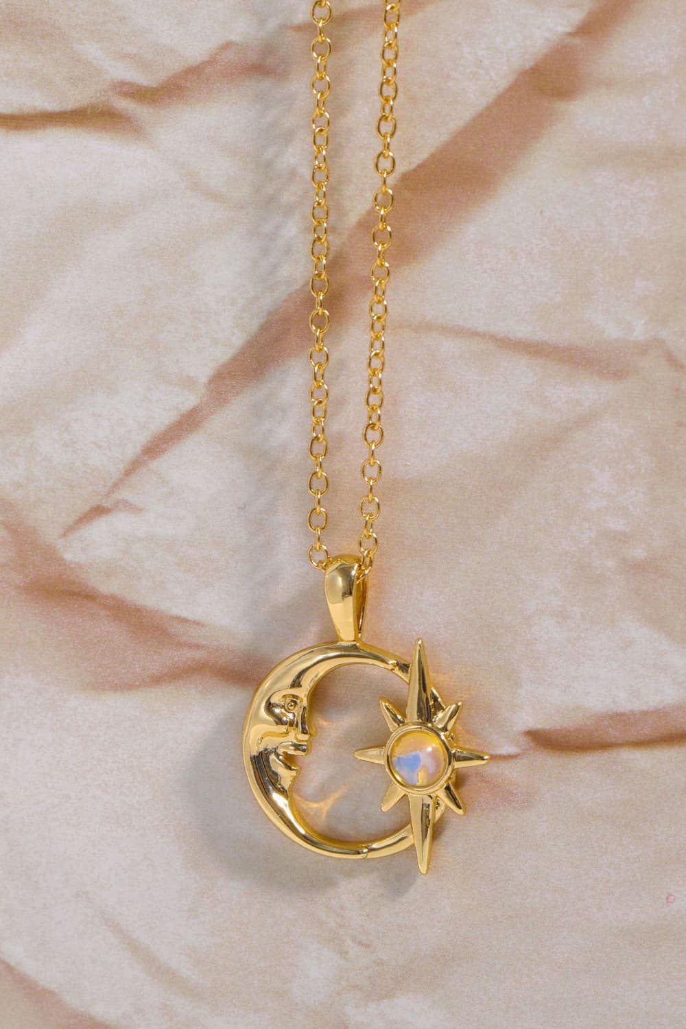 Copper 14K Gold-Plated Moon &amp; Star Shape Pendant Necklace