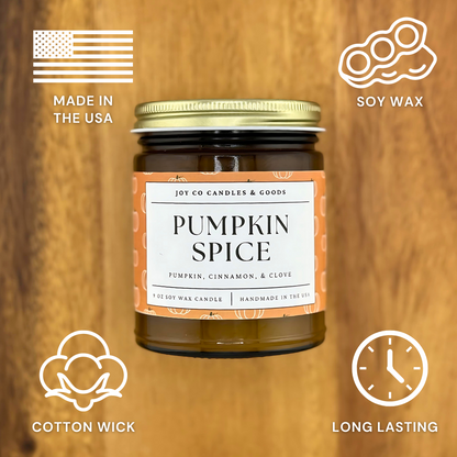 Pumpkin Spice Scent 9 oz Soy Wax Candle, Fall Home Decor, Handmade in the USA