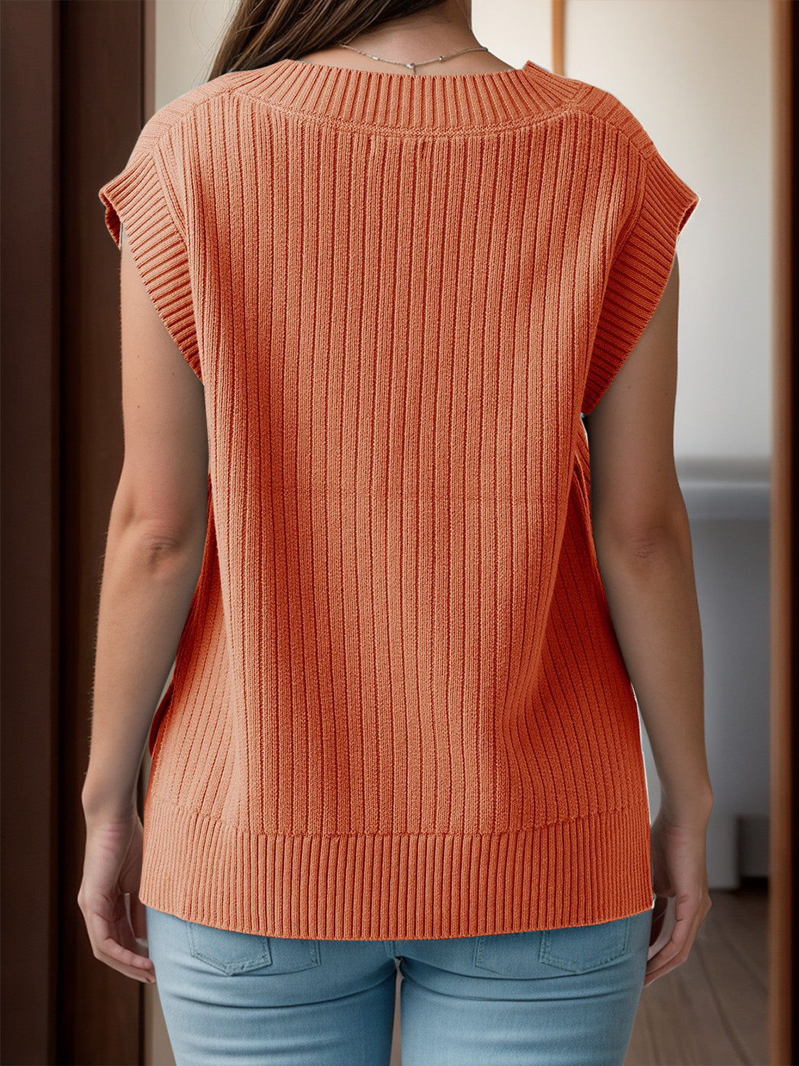 V-Neck Cap Sleeve Knit Vest