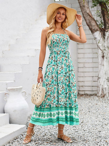 Printed Halter Neck Midi Dress