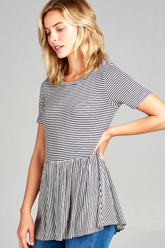 STRIPE JERSEY BABYDOLL CASUAL TOP