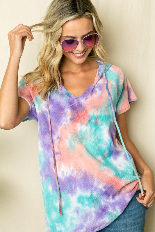 PLUS TIE DYE THERMAL HOODIE TOP