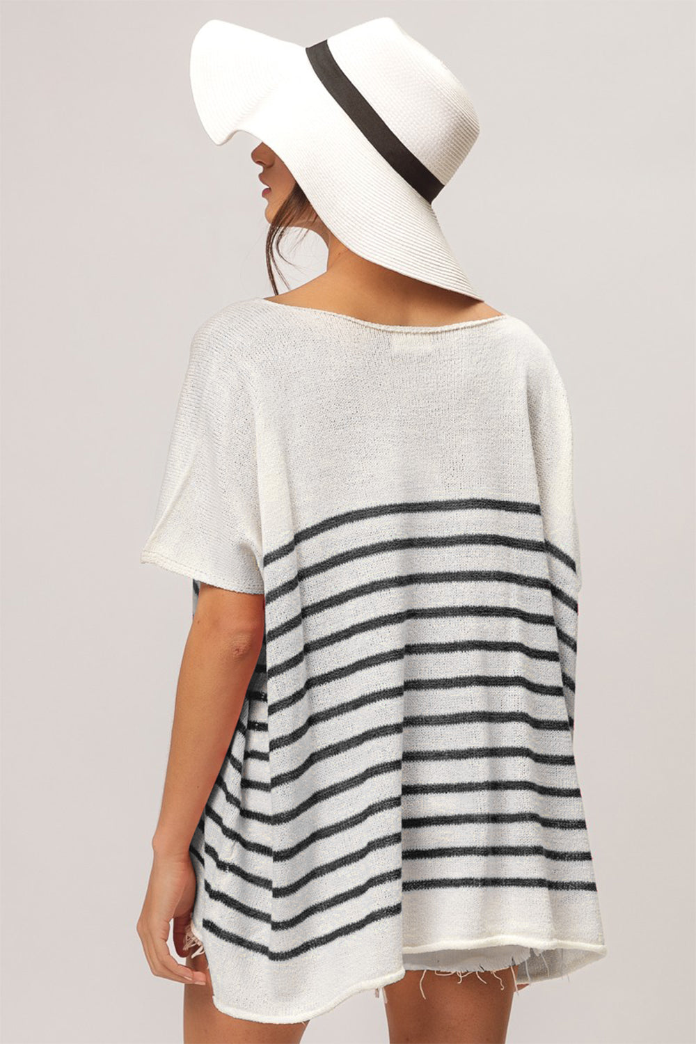 BiBi V Neck Striped Short Sleeve Top