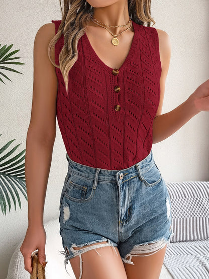 Openwork V-Neck Knit Vest