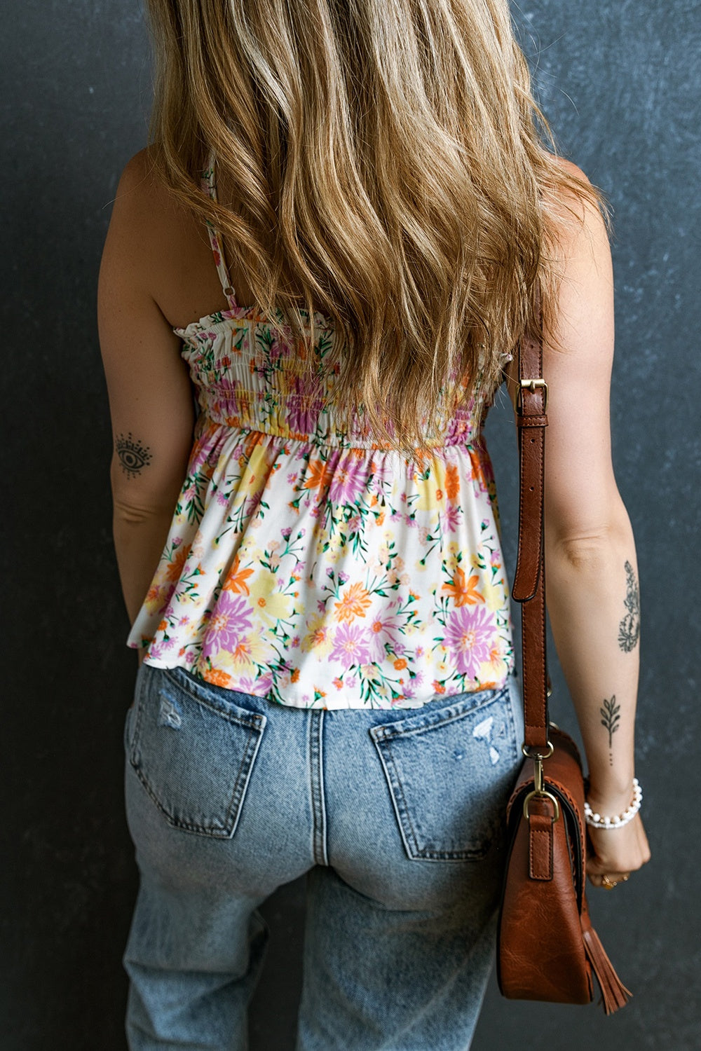 Smocked Printed Square Neck Cami