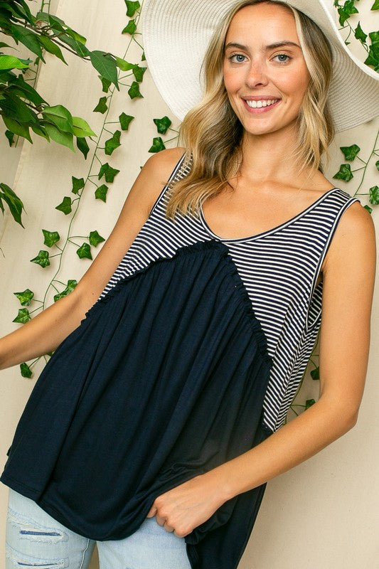 PLUS SOLID STRIPE BABYDOLL TANK TOP