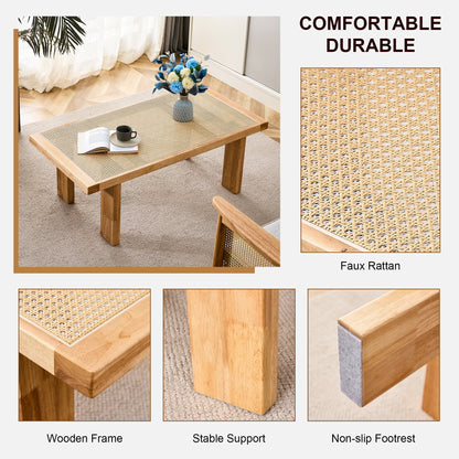 Modern Minimalist Rectangular Rattan Tabletop Coffee Table-15